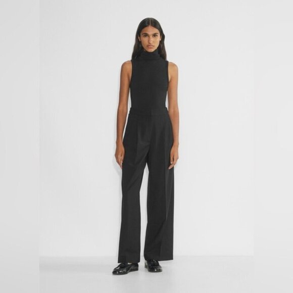 Aritzia BABATON Relaxed High Rise Ultra Wide Leg 100% WOOL dress Pant sz 2 black - Picture 1 of 11